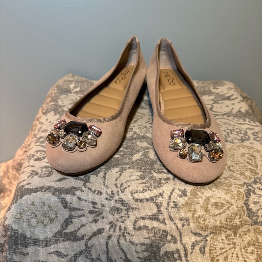 Me Too Jewel Embellished Ballet Flats in Light Tan
